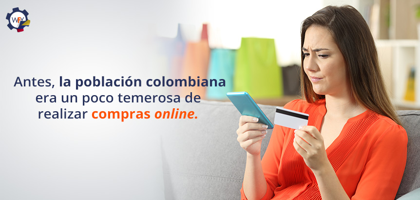 Mujer con Gesto Temeroso al Comprar Online en Colombia