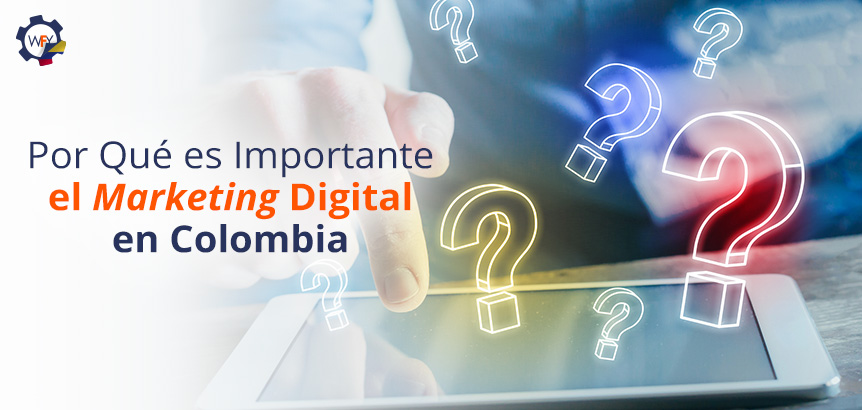 Dedo Sobre Tablet que Proyecta Signos de Interrogación Sobre el Marketing Digital en Colombia