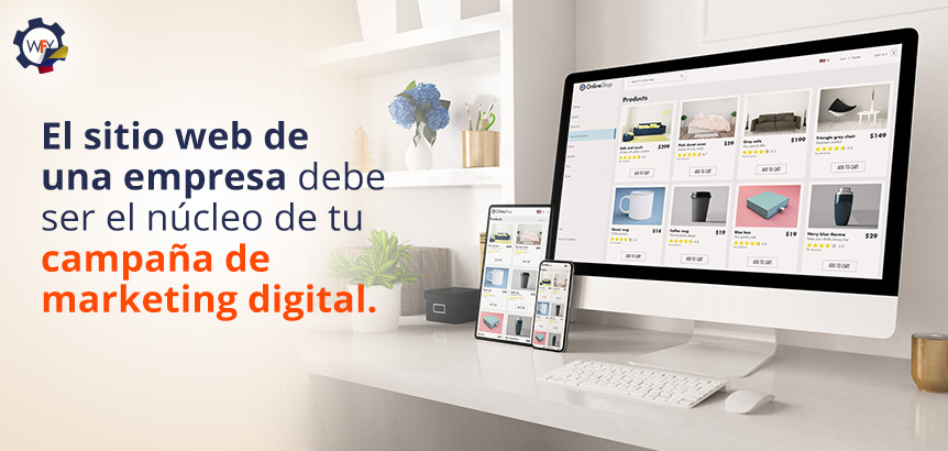 Laptop, Tablet y Smartphone Mostrando Sitio Web que es el Ncleo de Campaa de Marketing Digital