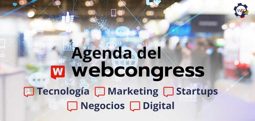 Toma Borrosa que Representa el Evento con Logo de WebCongress y Temas de la Agenda