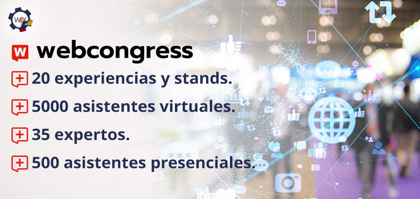 Toma Borrosa que Representa el Evento con Logo de WebCongress y Lista de lo que Habr