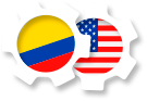 Engranajes con Banderas de Colombia y Estados Unidos