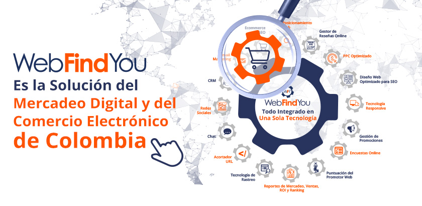 WebFindYou Integra la Tecnología de Comercio Electrónico que tu Empresa en Colombia Necesita WebFindYou es la Solución de Mercadeo Digital y Comercio Electrónico en Colombia