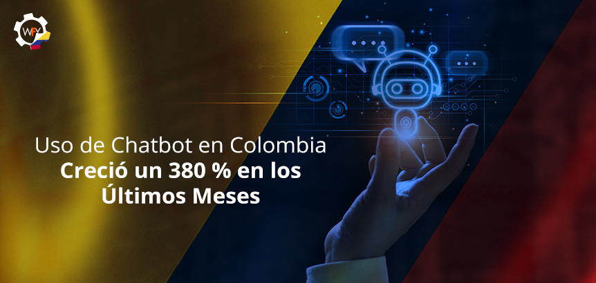 Mano Mostrando Caricatura Azul de Robot con Fondo de la Bandera de Colombia
